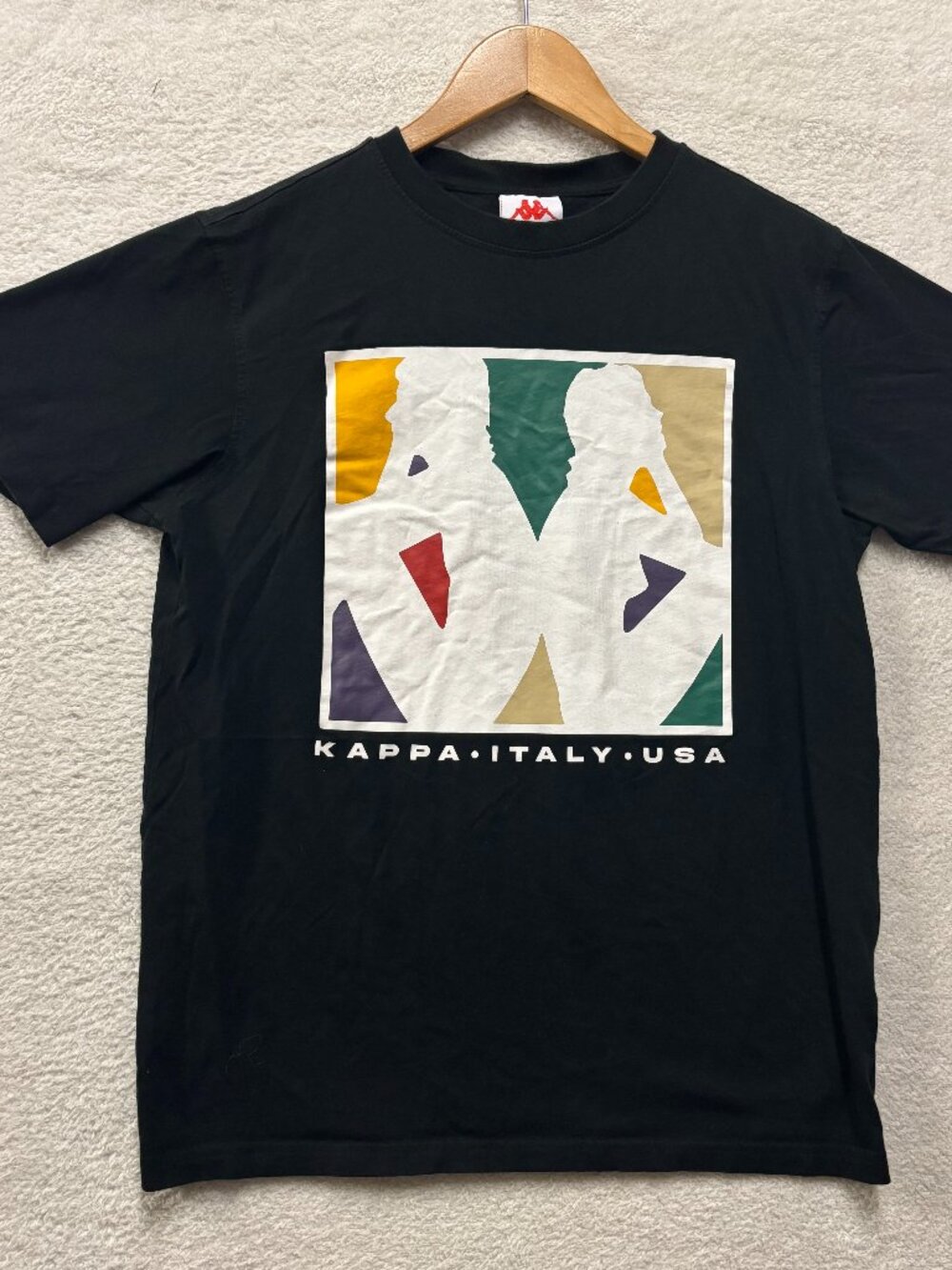 Kappa Graphic Tee Shirt Mens S Black Italy USA Abstract Omini Logo Streetwear